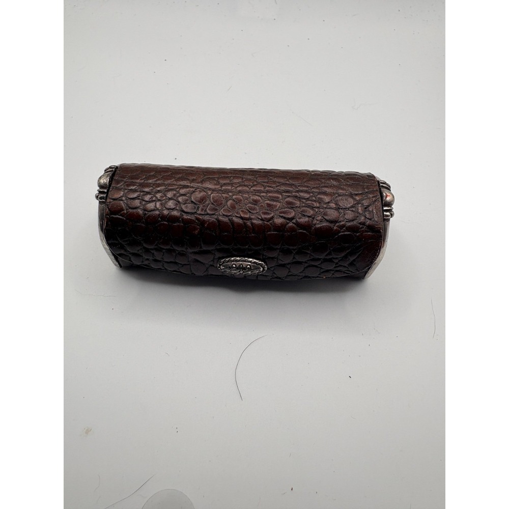 Vintage Ornate Embossed Leather‎ Lipstick Case with Silver Metal Caps